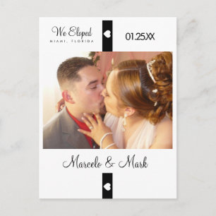 Modern Eloped Photo Heart Banner Postcard
