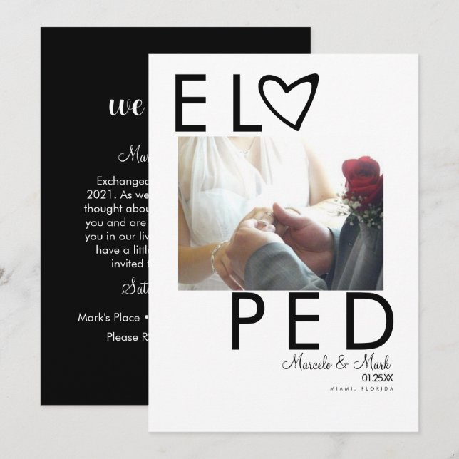 Modern Eloped Typography Photo Celebration Card (Front/Back)