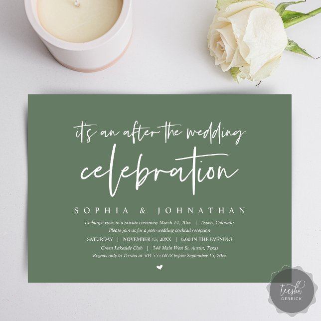 Modern Elopement, After the wedding celebration Invitation (After the wedding celebration Invitation Card, Modern Sage Green Elopement Dinner, Party, Download)