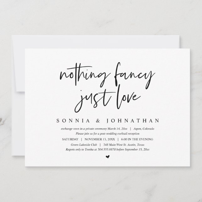 Modern Elopement, Nothing Fancy, Just Love Invitation (Front)