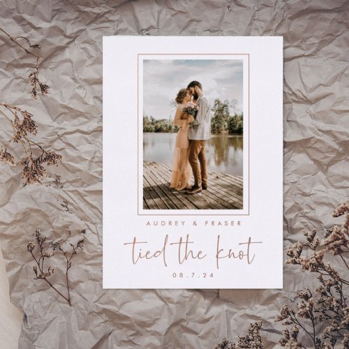 Modern Elopement Tied the Knot Photo Rose Gold Foi Foil Invitation