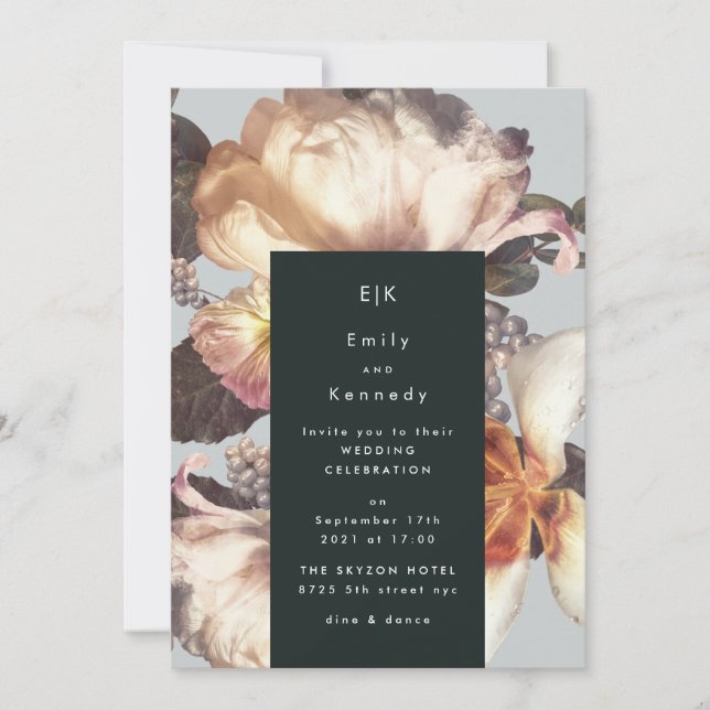 Modern Embellished Romantic Florals Wedding Invitation (Front)