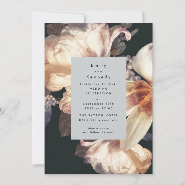 Modern Embellished Romantic Florals Wedding Invitation (Front)