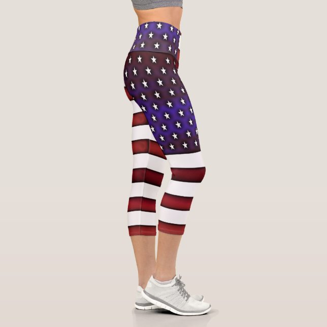 Modern Embossed American Flag Capri Leggings (Right)