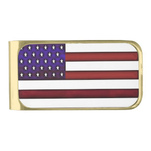 Modern Embossed American Flag Gold Finish Money Clip