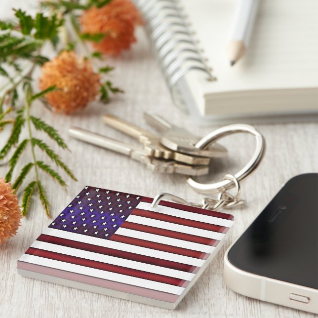 Modern Embossed American Flag Keychain (Front Right)