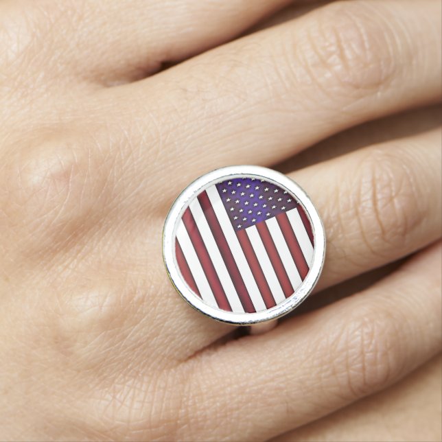 Modern Embossed American Flag Ring (In Situ)