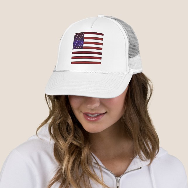 Modern Embossed American Flag Trucker Hat (In Situ)