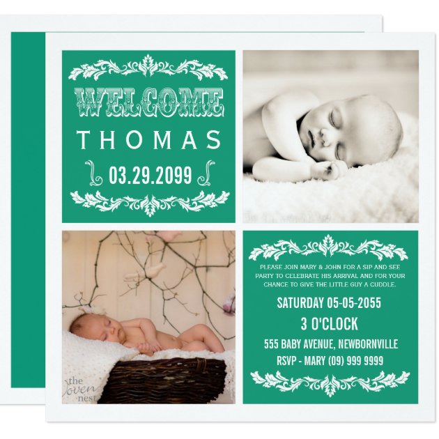 Modern Emerald Baby Sip & See Party Photo Cards