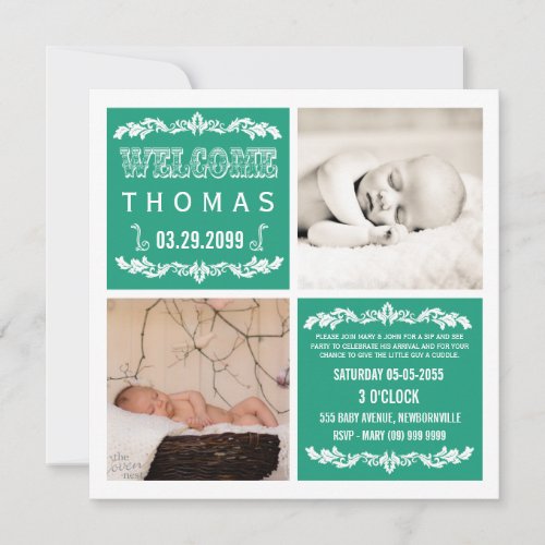 Modern Emerald Baby Sip &amp; See Party Photo Cards