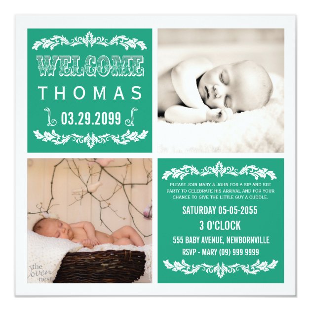 Modern Emerald Baby Sip & See Party Photo Cards