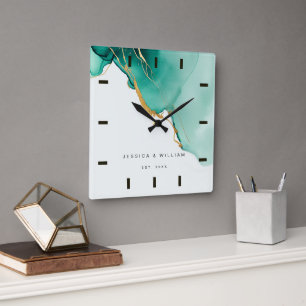 Modern Emerald Beach Wedding Anniversary Keepsake Square Wall Clock