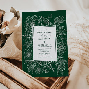 Modern Emerald Botanical Flower Bridal Shower Invitation