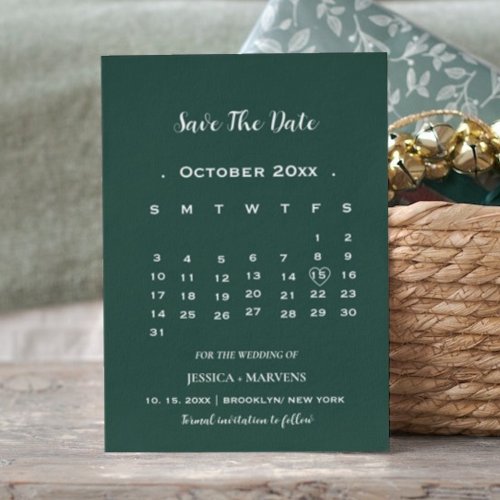 Modern emerald  calendar non_photo save the date invitation