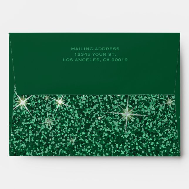 Modern Emerald Glitz Glitter Wedding Envelope (Back (Top Flap))