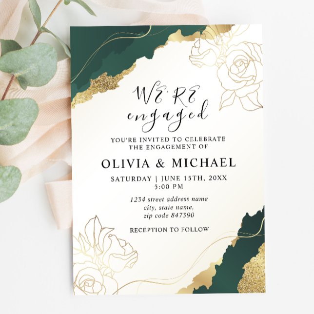 Modern Emerald Gold Engagement Party Invitation (Creator Uploaded)