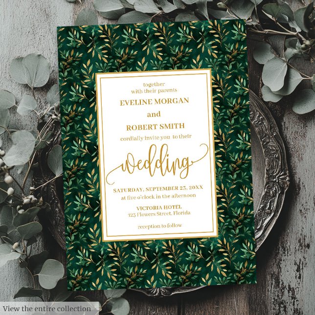 Modern Emerald Gold Greenery Wedding Invitation (Modern Emerald Gold Greenery Wedding Invitation)
