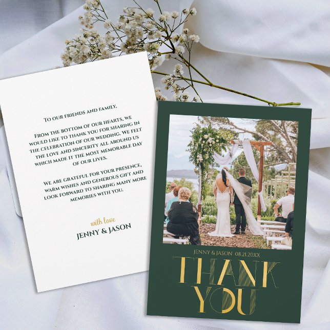 Modern Emerald Gold Photo Wedding Thank You Card (Modern Emerald Gold Photo Wedding Thank You Card)