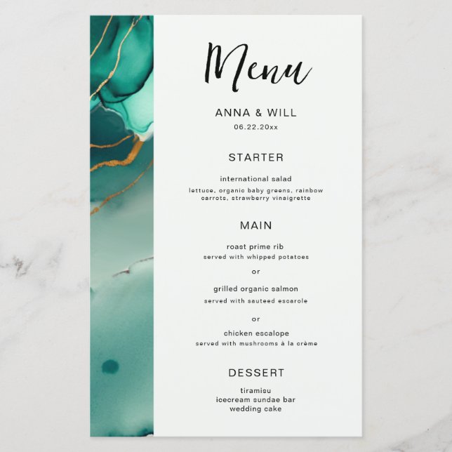 Modern Emerald Gold Teal Elegant Beach Wedding  (Front)