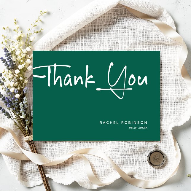 Modern Emerald Green adult Birthday Party Custom Thank You Card
