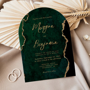 Modern Emerald Green Agate Script Arch Wedding Invitation