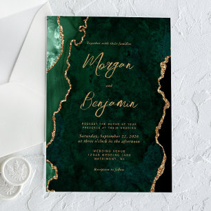 Modern Emerald Green Agate Script Wedding Acrylic Invitations
