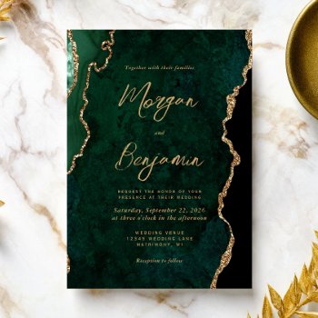 Modern Emerald Green Agate Script Wedding Invitation by Wedding_Paper_Nest at Zazzle