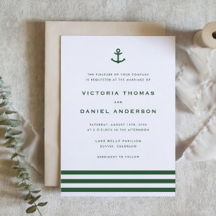 Modern Emerald Green Anchor Nautical Wedding Invitation