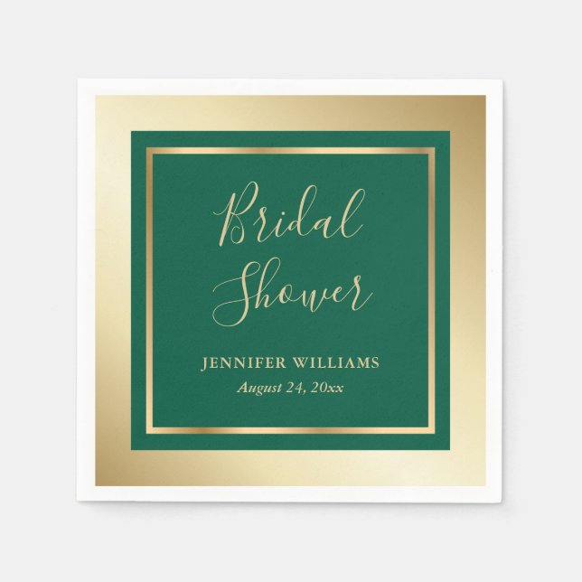 Modern Emerald Green and Gold Bridal Shower Napkins (Front)