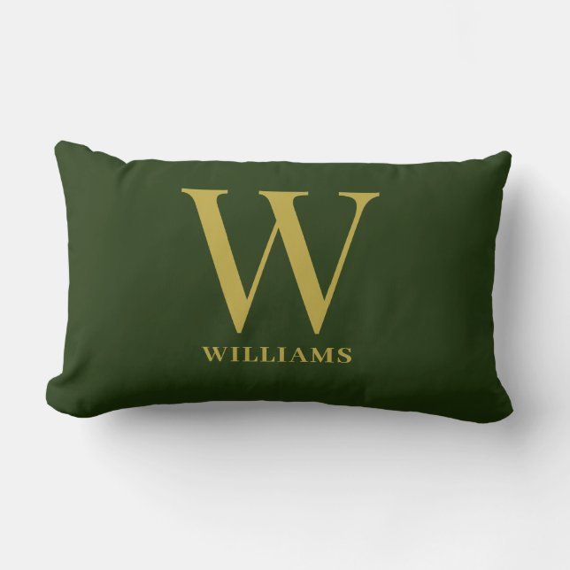 Modern Emerald Green And Gold Monogram Family Name Lumbar Pillow (Front)