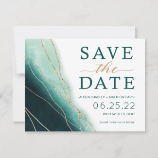 Modern Emerald Green and Gold Watercolor Save The Date