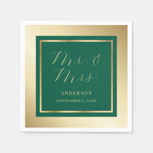 Modern Emerald Green and Gold Wedding Napkins