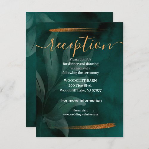 modern emerald green and leaves reception card