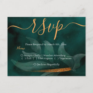 modern emerald green and leaves RSVP Postcard