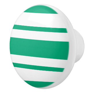 Modern Emerald Green and White Striped Pattern Ceramic Knob
