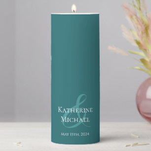 Modern Emerald Green and White-Wedding- Pillar Candle