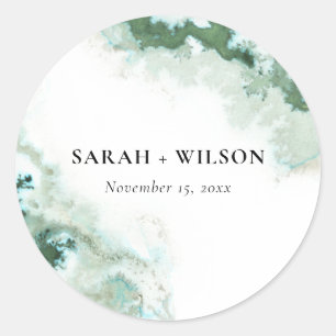 Modern Emerald Green Aqua Silver Agate Wedding Classic Round Sticker