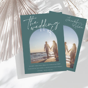 Modern Emerald Green Arch Photo Wedding Invitation