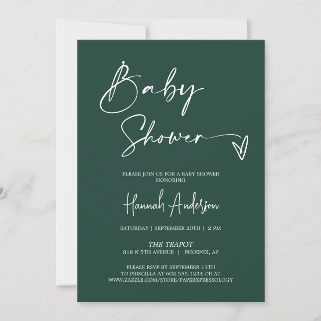 Modern Emerald Green Baby Shower QR Code Photo Invitation (Front)