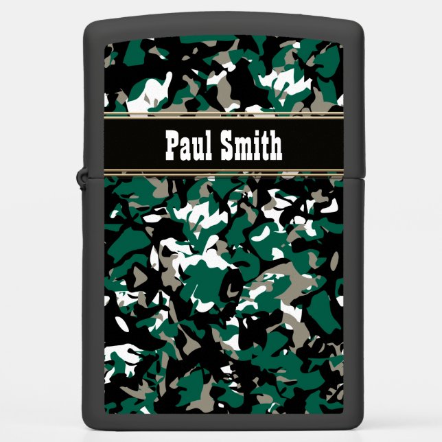 Modern Emerald Green Black Camo Zippo Lighter (Front)