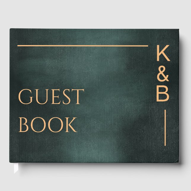 Modern Emerald Green Black Elegant Wedding Guest Book (Front)