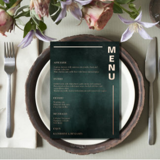 Modern Emerald Green Black Elegant Wedding Menus Foil Invitation