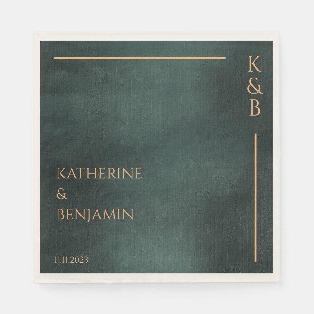 Modern Emerald Green Black Elegant Wedding Napkins (Front)