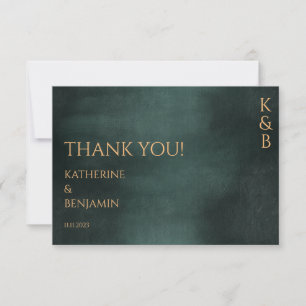 Modern Emerald Green Black Elegant Wedding Photo Thank You Card