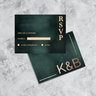 Modern Emerald Green Black Elegant Wedding RSVP Foil Holiday Postcard