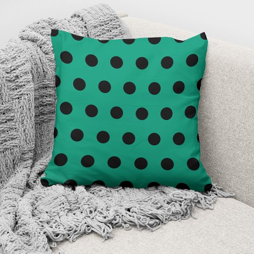 Modern Emerald Green Black Polka Dots Pattern Throw Pillow