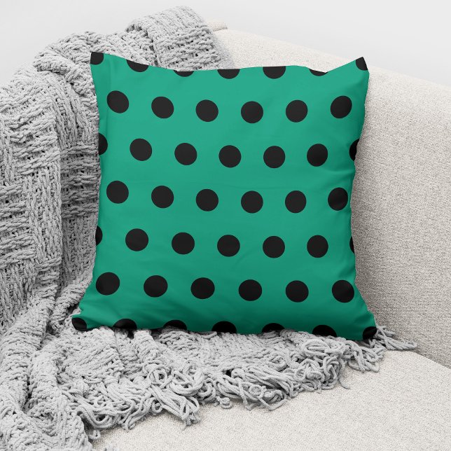 Modern Emerald Green Black Polka Dots Pattern Throw Pillow (Creator Uploaded)