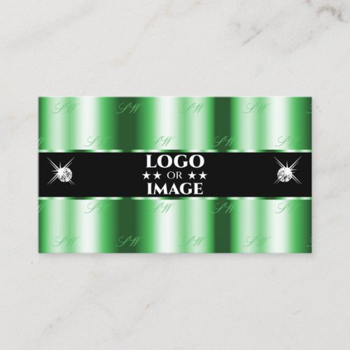 Modern Emerald Green Black Sparkle Jewels Add Logo Business Card