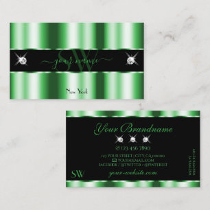 Modern Emerald Green Black Sparkle Jewels Initials Business Card