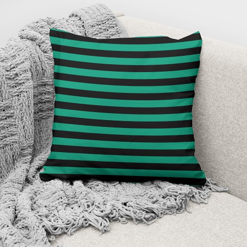 Modern Emerald Green Black Stripes Pattern Throw Pillow